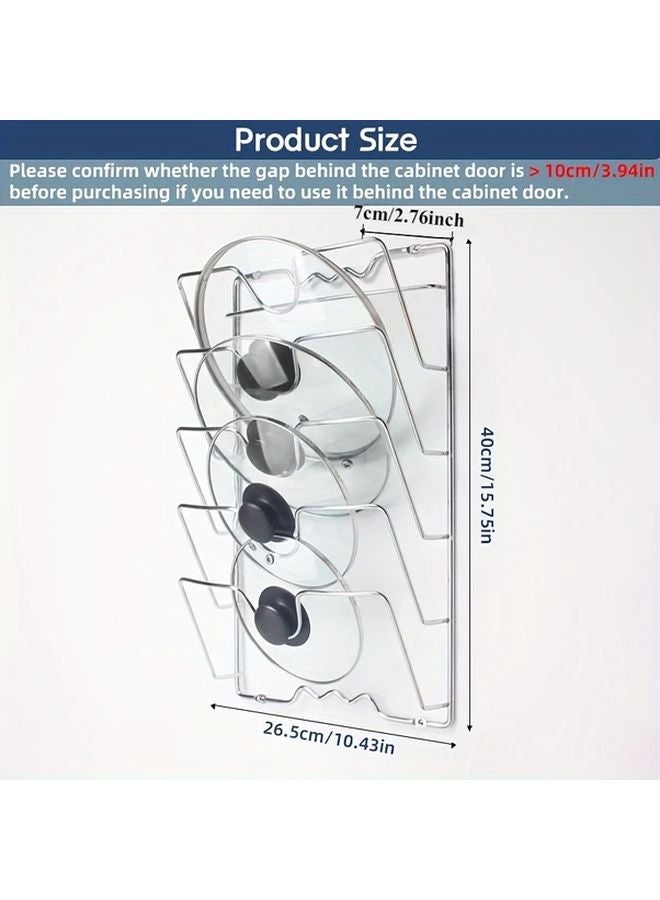 1pc Heavy Duty Stainless Steel Pot Lid Pan Organizer Wall Mounted Space Saving Rack - Image 4